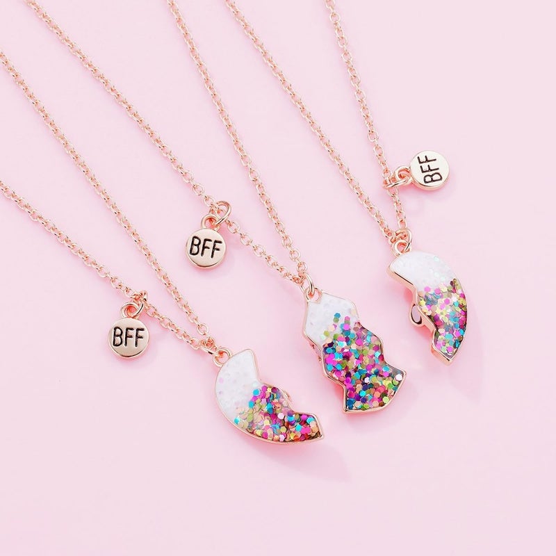 DOYYCA Friendship Necklace Best Friend Necklace for 3 Girls Magnetic Matching Heart Pendant BFF Necklaces for Sister - Image 3